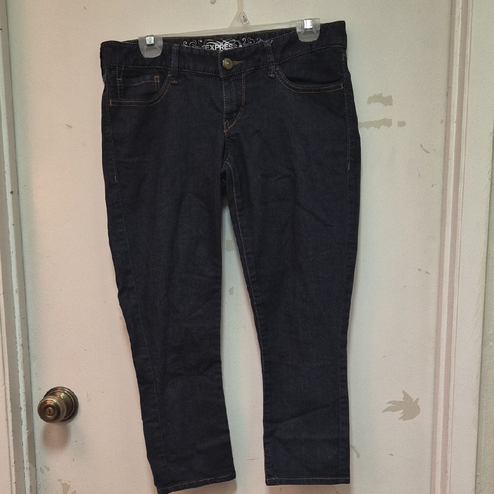 Express Women's Cropped Stretch Jeans - Dark Indigo Finish